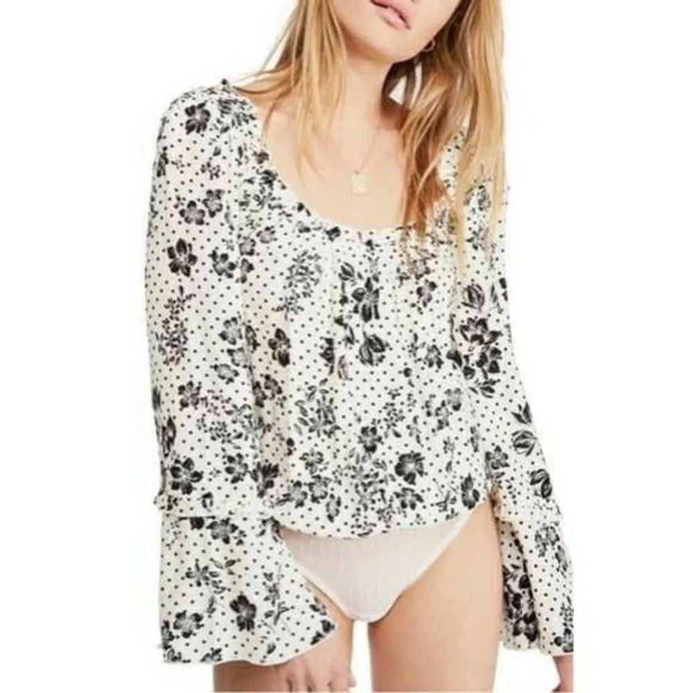 FREE PEOPLE ONE ON ONE DATE NIGHT BOHO FLORAL BODYSUIT BLACK WHITE NWT SZ L